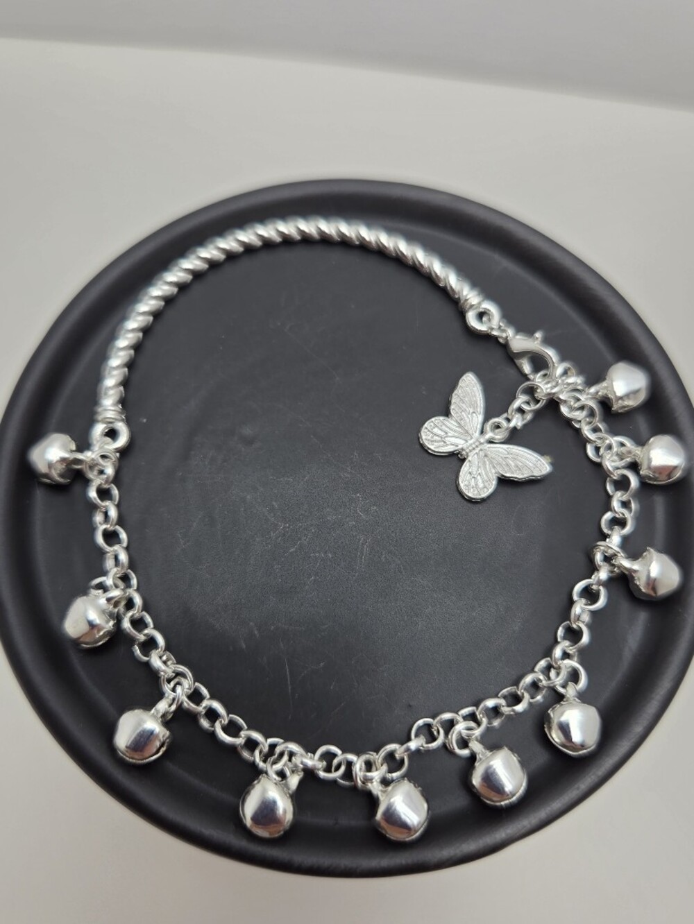 Silver Butterfly Charm Bell Bracelet - Women's Silver Bracelet